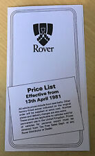 Rover price list for sale  NOTTINGHAM