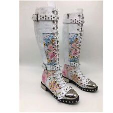 Knee High Boots Women Leather Print Flower Flat Boots Winter Shoes Woman for sale  Shipping to South Africa