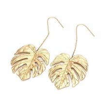 Used, Gold Large Monstera Leaf, Palm Tropical Long Dangle Earrings Zara  for sale  Shipping to South Africa