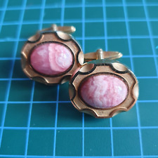 Vintage Lanvin Gold Plated Cufflinks With Pink Lacy Agate for sale  Shipping to South Africa