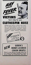 1944 Luden's Menthol Cough Drops Print Ad 40s Hay Fever Victims Clothespin Nose for sale  Shipping to South Africa