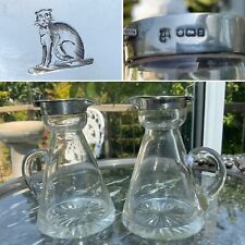 RARE PAIR C1907 DEAKIN 925 SILVER SHEFFIELD CUT GLASS WHISKY NOGGIN ENGRAVED CAT, used for sale  FERNDOWN