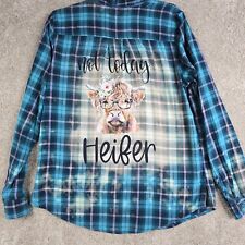 Upcycled Flannel Shirt Frankenshirt Not Today Heifer Cow Distressed Women's LT for sale  Shipping to South Africa