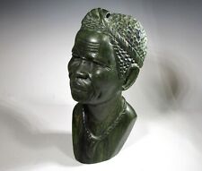 Estatuto de arte Barnabé Fombe busto africano esculpido em pedra verde Verdite assinado comprar usado  Enviando para Brazil