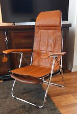 Vintage 70s Faux Brown Leather Reclining Deck Chair Maule Marga Mid-Century , used for sale  Shipping to South Africa