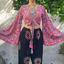 Indian Vintage Silk Sari Bell Sleeve Crop Top Retro 60s Clothing lote de 10 Pcs comprar usado  Enviando para Brazil