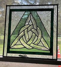 Painel de vitral chanfrado transparente verde esmeralda nó inspirado no celta quadrado 15” comprar usado  Enviando para Brazil