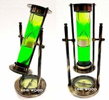 Nautical Vintage 9" Brass Green Liquid 2 Minute Sand Timer Hourglass Decor Gift for sale  Shipping to South Africa