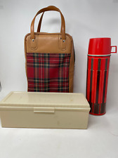 Vintage Thermos Brand Red Plaid Picnic Set Sandwich Container Tote Bag Christmas for sale  Shipping to South Africa