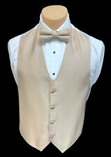 Men's Barassi Tan Tuxedo Vest & Tie Bow or Long Groom Wedding Party Prom  for sale  Shipping to South Africa