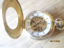Vintage Majesti Wind-up 17 Jewels Skeleton Hunters Case Gold Tone Pocket Watch  for sale  Rockford