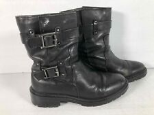 Aquatalia Womens Moto Boots Black Leather Pull On Buckle Straps Italy 6.5, used for sale  South San Francisco