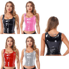 Women Zipper Patent Leather Vest Crop Top Wetlook Sleeveless Tank Tops Clubwear, brukt til salgs  Frakt til Norway