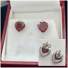 Vintage Jewellery 18ct White Gold Garnet Heart Stud Earrings for sale  Shipping to South Africa