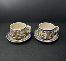 Used, Pair Of Vintage Colombian Hand Painted Espresso Cups With Matching Saucers for sale  Shipping to South Africa