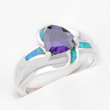 Presente de casamento prata esterlina 925 arco-íris ametista fogo anel opala azul tamanho 8 comprar usado  Enviando para Brazil