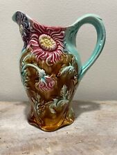 ART NOUVEAU FRANCE FRIE ONNAING MAJOLICA POTTERY #812 FLORAL ANTIQUE PITCHER for sale  Shipping to South Africa