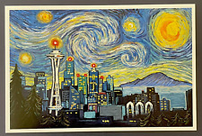 Seattle, Washington - Starry Night City Series - Lantern Press Postcard for sale  Shipping to South Africa