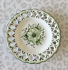 Small Portuguese Wall Plate Green Cream Cut Out Pattern 5" Hanging Hooks for sale  Shipping to South Africa