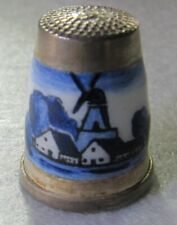 #220 WINDMILL SCENE HAND PAINTED STERLING SILVER GERMAN THIMBLE (SIZE 7)  for sale  Shipping to United Kingdom