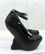 Black 6"Wedge Heel less 1.5"Platform round toe Shoe Women size 7, used for sale  Shipping to South Africa