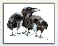 Stampa artistica pittura acquerello 3 corvi corvi uccellini stampa da originale di ili usato  Spedire a Italy