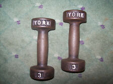 Used, vtg YORK BARBELL 3 lb DUMBBELLS "ROUNDHEADS" BodyBuilding EXERCISE Fitness GYM** for sale  Shipping to South Africa