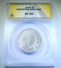 Moneda Antigua Genuina ANACS VF-20 Argentina Córdoba 1846 Cara Sol Plata 2 Reales segunda mano  Embacar hacia Argentina