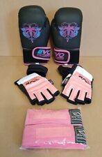 Womens Boxing Gloves 4oz + Wraps FITNESS Pink Butterfly MMA Punch Bag Sparring for sale  Shipping to South Africa