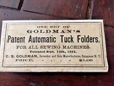 Goldman's 1882  Patent Automatic Tuck Folders Sewing Machines Antique Original, used for sale  Shipping to South Africa