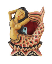 Espejo colgante indonesio balinés artesanal de madera rojo negro sirena de pie segunda mano  Embacar hacia Argentina