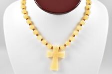 22" Natural Yellow Aragonite Cross Pendant & Aragonite Beaded Necklace for sale  Shipping to South Africa