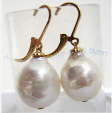 12-13mm Natural White South Sea Baroque Edison Pearl Dangle Leverback Earrings for sale  Shipping to South Africa