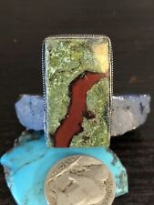 BIG Old Red Green BloodStone Sterling Silver Diamond Snake River Ring size 9 for sale  San Francisco