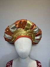 22” Woman’s Renaissance Orange Gold Hat Medieval Court Big Ball Hat Appliqué, used for sale  Shipping to South Africa