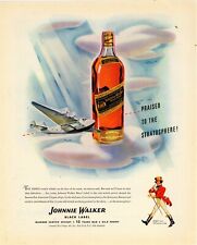 1943 Johnnie Walker Black Label Whiskey Ad: Pan Am American Clipper Ship Plane, used for sale  Shipping to South Africa