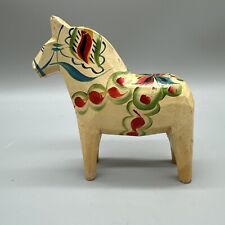Vintage Wood Dala Horse Hand Carved Painted Made In Sweden 6” White Cream for sale  Shipping to South Africa
