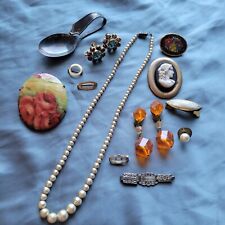 Antique Jewelry Lot Micro Mosaic Italy Sterling Spoon Forget Me Not Cameo Pearl for sale  Shipping to South Africa