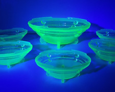 Stolzle Uranium Glass Dessert Set Art Deco 1930's Glass Oval Bowls, used for sale  Shipping to South Africa