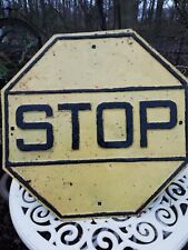 Large Antique Cast Metal Yellow Vintage Stop Sign Road Traffic Pre 1950's 2ft  for sale  Shipping to South Africa