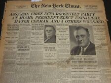 1933 16 de fevereiro New York Times - Assassin Fire into Roosevelt Party - Novo com etiquetas 6172 comprar usado  Enviando para Brazil