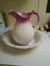 Vintage Cowin M Knowles White/Pink Porcelain Large Wash Stand Set Pitcher & Bowl for sale  Shipping to South Africa