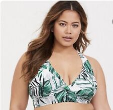 Torrid Wireless Triangle Bikini Top White Green Palm Sz 1X 14-16 Lightly Lined for sale  Shipping to South Africa