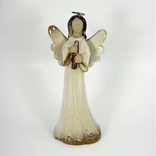 Stoneware Angel Figurine Holding Flute 10.75" Glazed Pottery Religious Statue for sale  Fletcher