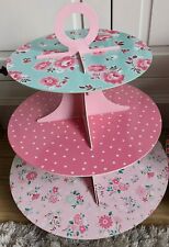 3 tier cupcake stand Cake Holder Gloss Pink Floral Cardboard Party Celebration , used for sale  WESTON-SUPER-MARE