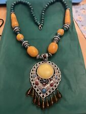 statement necklace with heavy pendant chunky beads & wooden beads at the back  for sale  MITCHAM