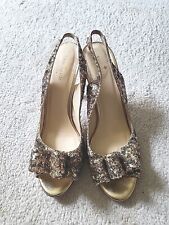 Kate Spade Gold Sparkle Sequin Leather Open Toe Pump Heels Slingbacks Sz 9.5 for sale  Shipping to South Africa