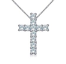 Pingente de prata 3,27 ct Vvs1::azul gelo branco redondo diamante cruz de Jesus comprar usado  Enviando para Brazil