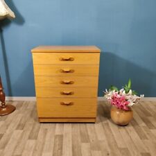 Vintage Teak Veneer Chest of Drawers Bedroom Mid Century Style On Wheels for sale  Shipping to South Africa