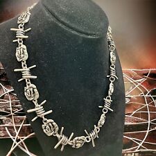 Silver-Tone Thick Barbed Wire Brambles & Roses Choker 15 1/8" Necklace!, used for sale  Shipping to South Africa